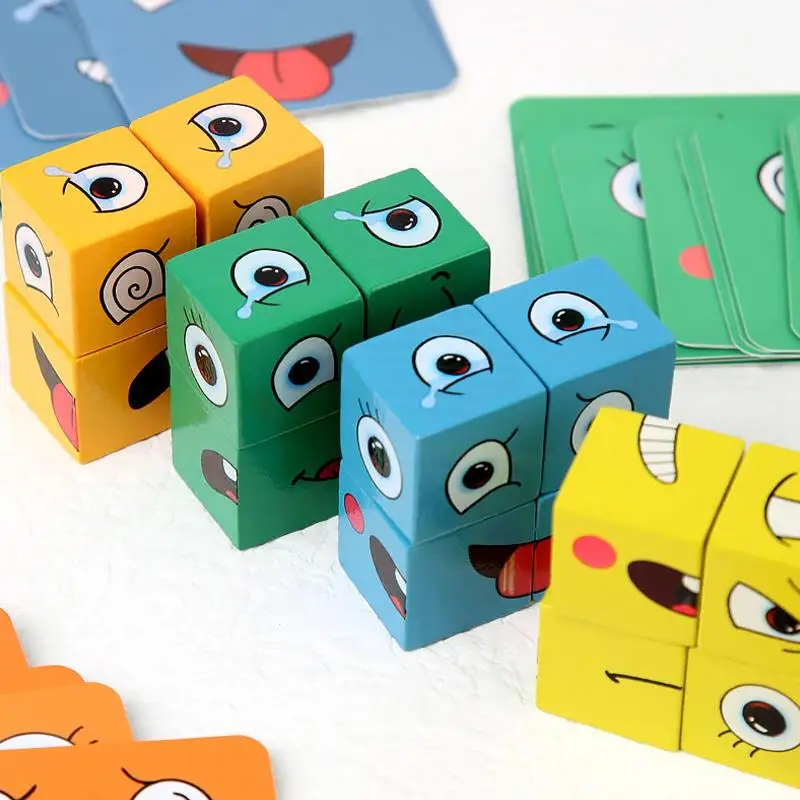 Cube Games Face Emotion Change Blocks Expressions Puzzles Educational Toys Children Kids Early Learning Montessori Geometry