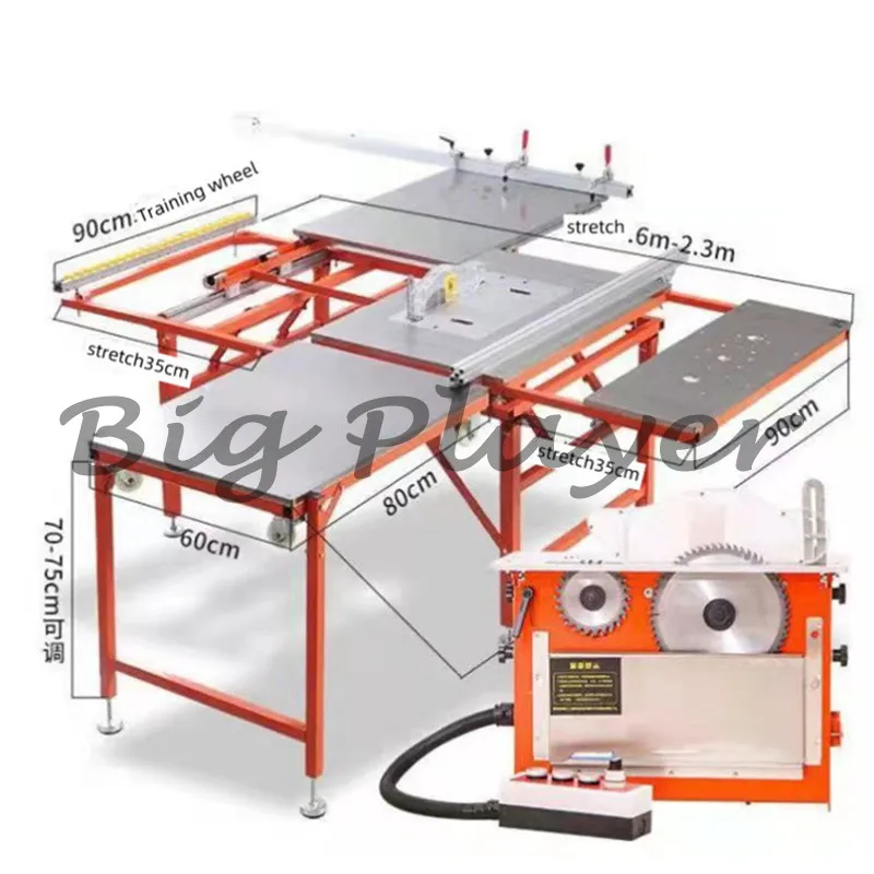 Foldable Woodworking Table Saw - Heavy Duty Sliding Panel Saw with Dust Collection System and Linear Rails