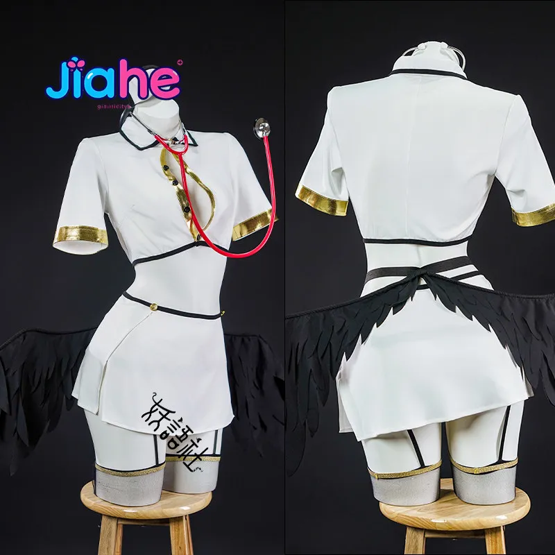 Anime Overlord albedo Cosplay Costume New Women's Sexy Nurse Uniform Skirt Headwear Socks Props Halloween Carnival albedo  Dress view 2