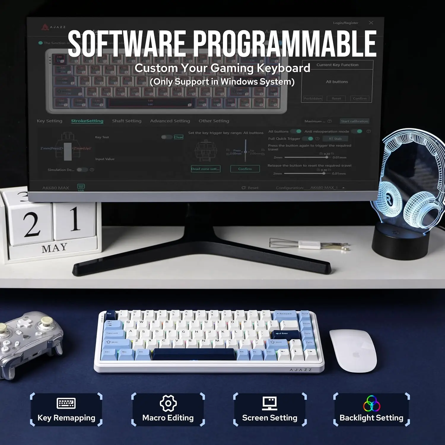 AJAZZ AK680 MAX Magnetic Switch Wireless Mechanical Keyboard Tri-Mode Hot Swap 8k Gaming Bluetooth Keyboard 68 keys PC eSports