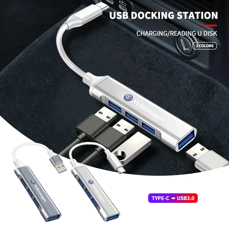 Car Styling Type-C Turn USB Adapter Multi Port Distributor Hub Car Goods For Volkswagen VW Scirocco GOLF MK6 Polo Tiguan PASSAT