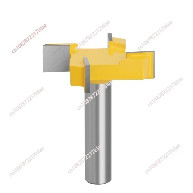 8/12/12.7mm Shank T-Slot Milling Cutter, Four-Flute Yellow Black Bottom Cleaning Bit for Wood Engraving Machine