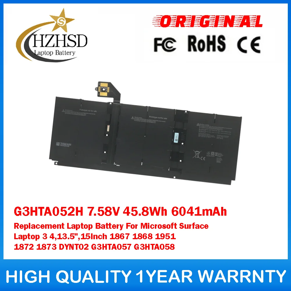 

G3HTA052H 7.58V 45.8Wh 6041mAh Replacement Laptop Battery For Microsoft Surface Laptop 3 4,13.5",15Inch 1867 1868 1951 1872 1873
