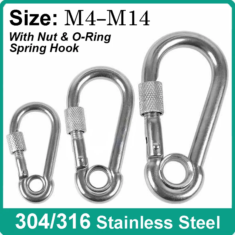 1/2/5Pcs 304/316 Stainless Steel Carabiner Spring Snap Hook Outdoor Camping Lock Pet Rope Snap M4 M5 M6 M7 M8 M9 M10 M11 M12 M14