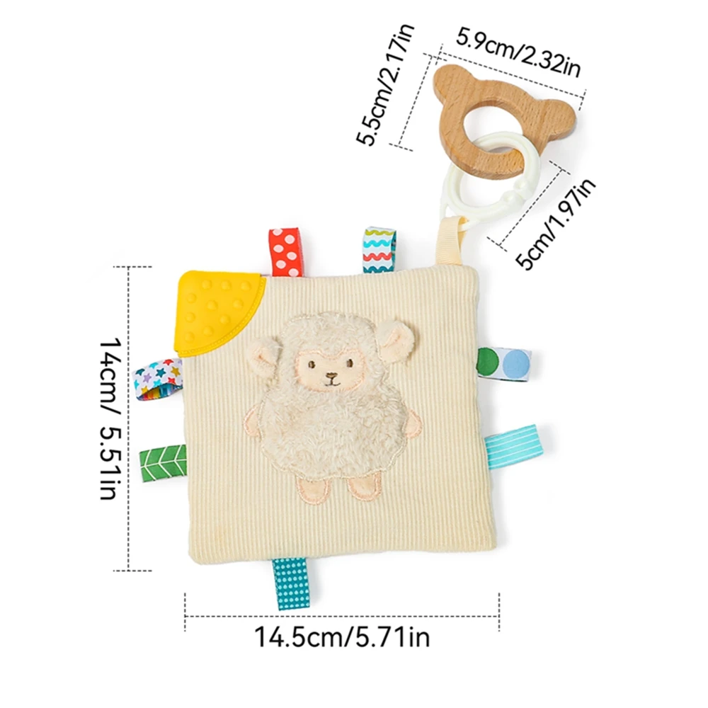 Multi-functional Baby Label Soothing Towel With Wooden Beech Ring Sheep Baby Cloth Book Security Blanket For Newborn Sleep ToYs - view 6