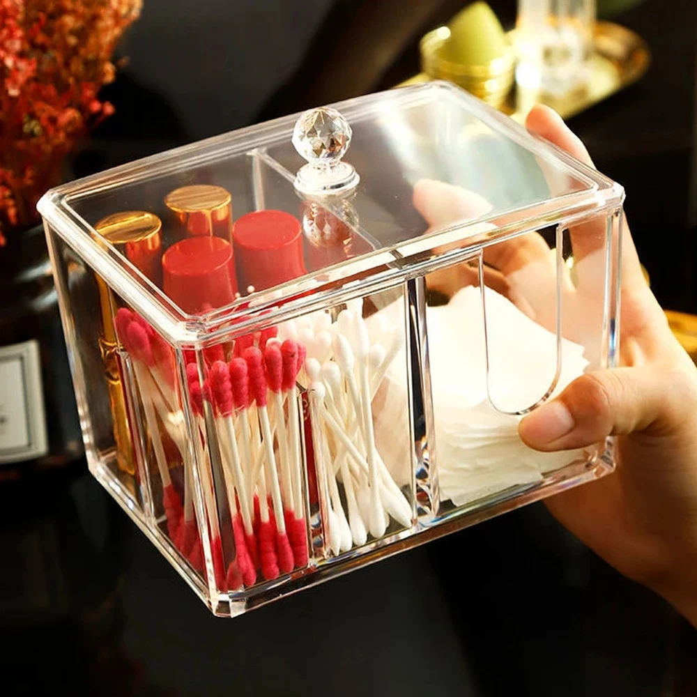 Transparent acrylic cotton storage box cotton swab box desktop dressing table cosmetics dustproof storage box organizer