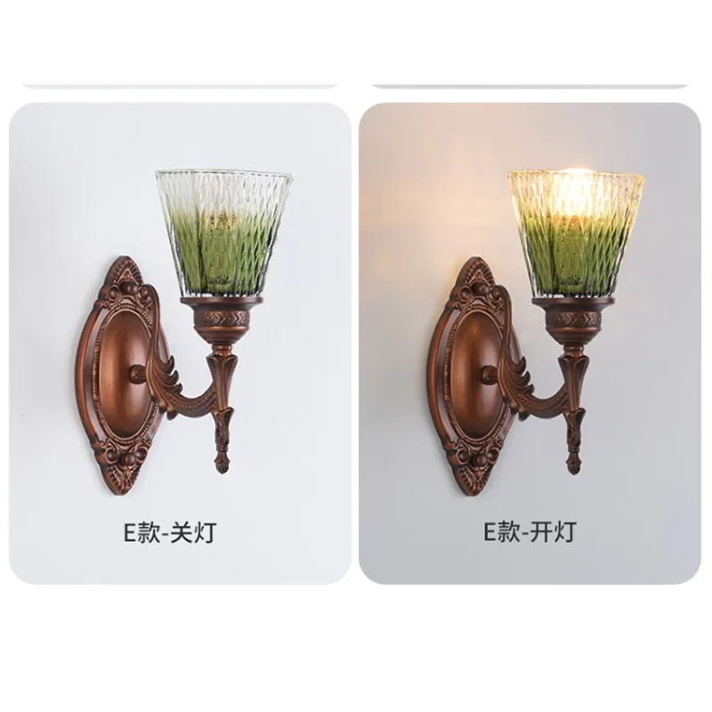 

Retro coffee bedroom bedside lamp European and American new led coffee color living room background decoration balcony stairs wa