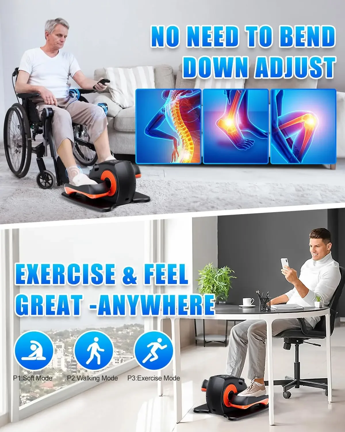 Elliptical Machine, Ellipse Leg Exerciser While Sitting for Seniors, Quiet Portable Elliptical Machine for Home, Elec