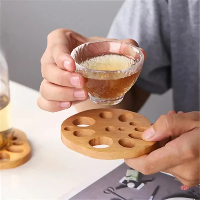 3PCS Wood Coasters Cute Decorative Lotus Root Cup Pad Eco-friendly Beech Coaster Reusable Hollow Mats for Tableware Bowl Plate