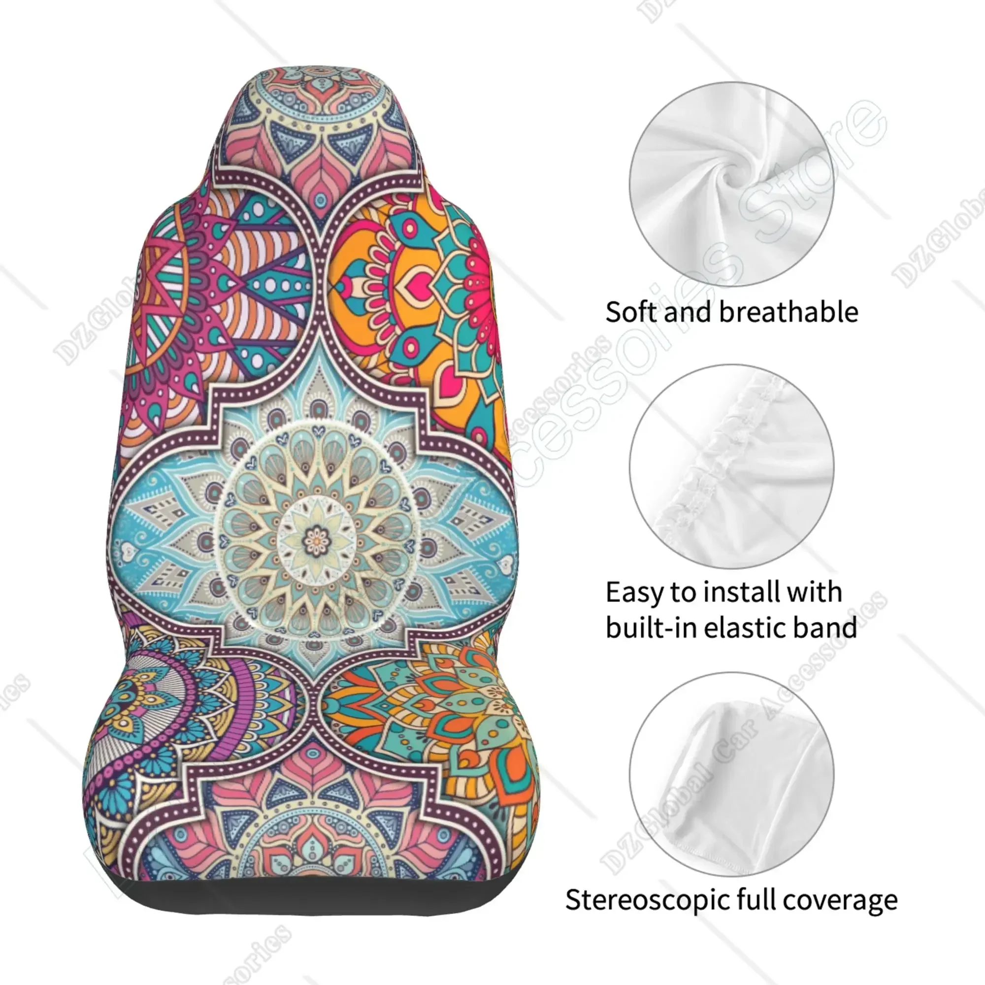 2 sztuki Boho Mandala Pokrowce na fotele samochodowe Uniwersalne wiadro z wysokim oparciem Miękki ochraniacz na fotel samochodowy Akcesoria samochodowe Dekoracja — zdjęcie 6