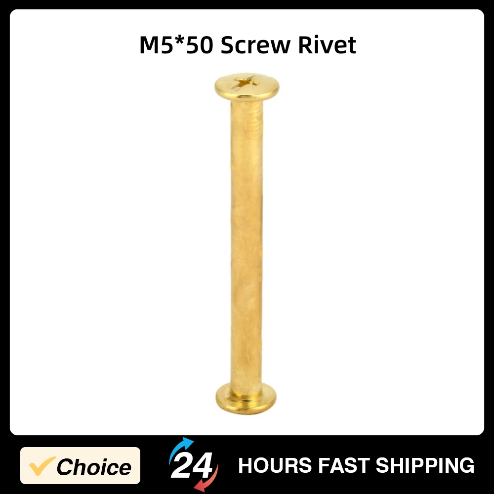10Pcs M5*50 Screw Rivet Flat Head Rivet Iron Plated Copper Rivet Screw Set DIY Albums Books Tools Accessories