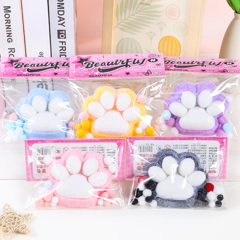 Cute Big Cat Paw Squishy Fidget Toy Soft Slow Rebound Stress Relief Toy Pinch Decompression Gift Flocking Cat Claw Squeeze Toy