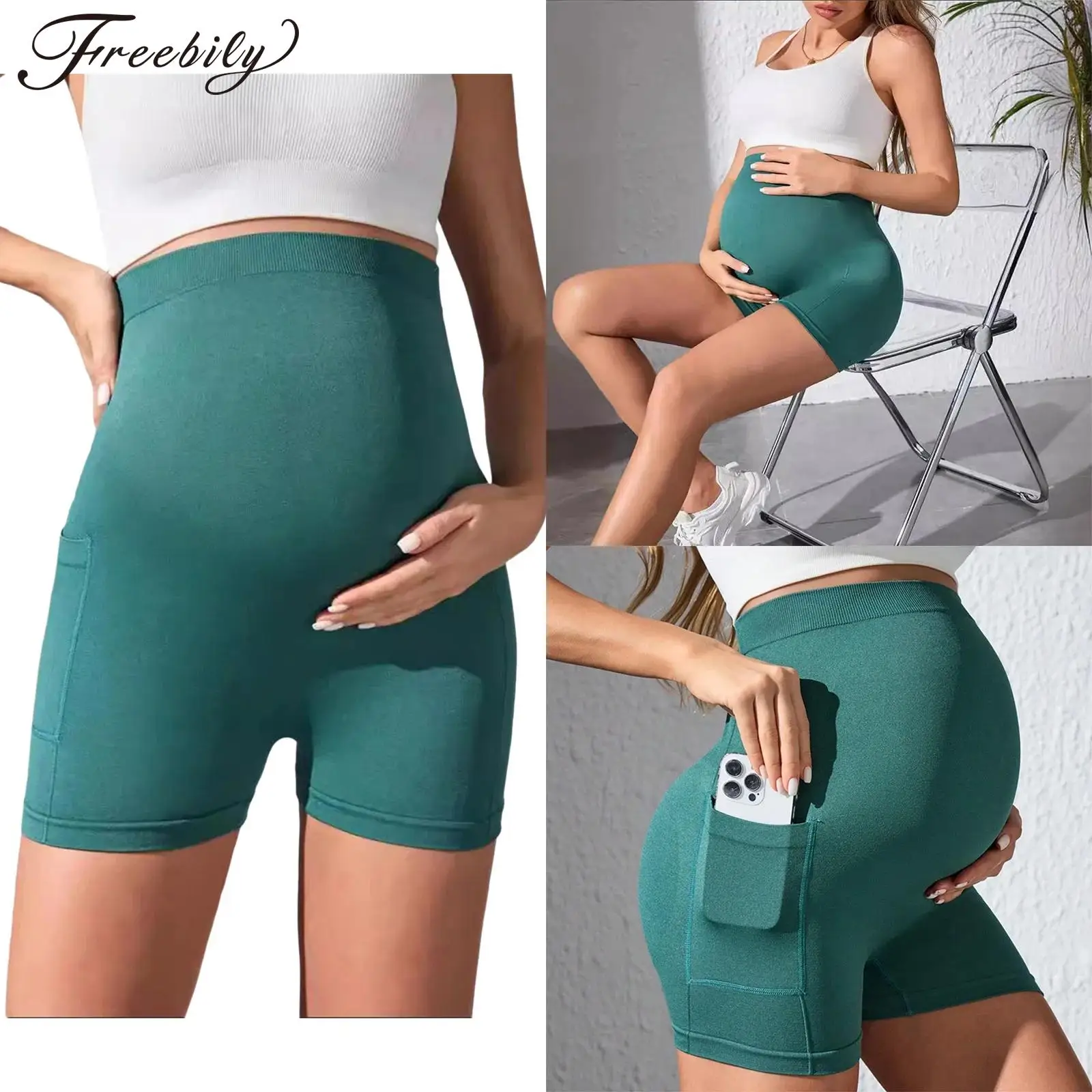 

Шорты для йоги для беременных, леггинсы с высокой талией поверх живота, спортивные шорты для пилатеса для беременных и женщин с карманами, повседневная одежда
