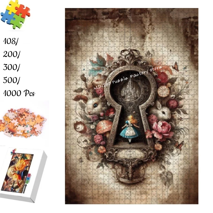 

Retro Alice In Wonderland Jigsaw Puzzle 108/200/300/500/1000 Pieces Wooden Puzzles for Adults Kids Gifts Educational Toy Tangram