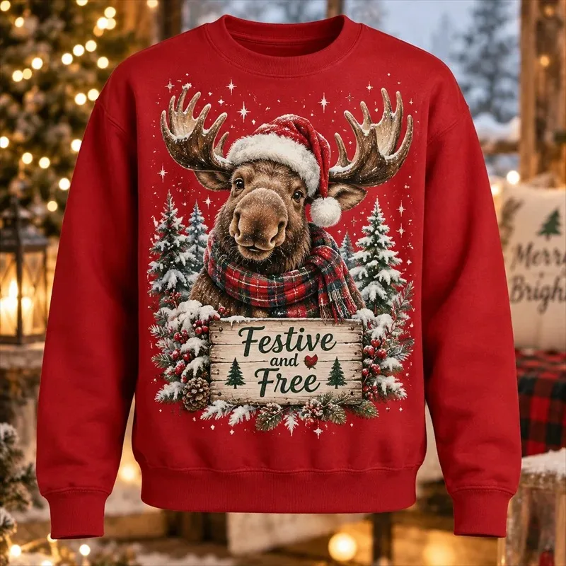 Unisex Christmas Crewneck Sweatshirt, 3D Print Snowman Penguin Cat Dog Walrus Honey Gingerbread Festival Winter Party Casual Top
