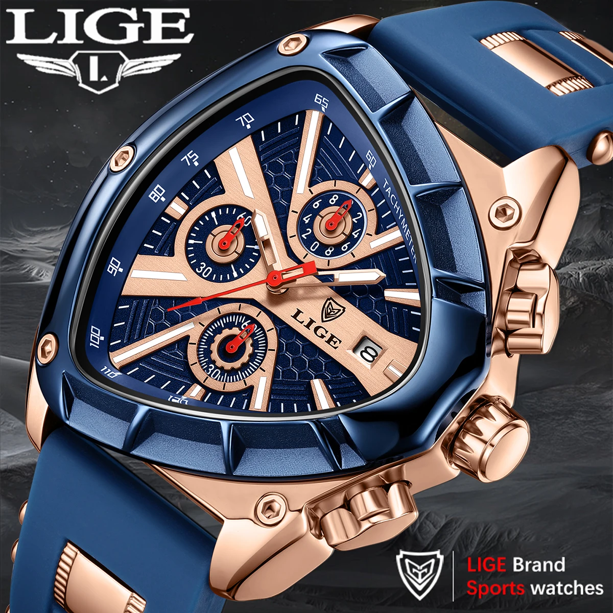 

LIGE Fashion Men Watch Business Silicone Sport Military Square Watch Men Waterproof Chronograph Quartz Wristwatches Reloj Hombre