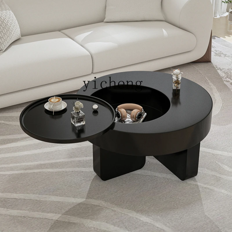 

Tqh Coffee Table Living Room Home Black Light Luxury High-Grade round Rotatable Mobile