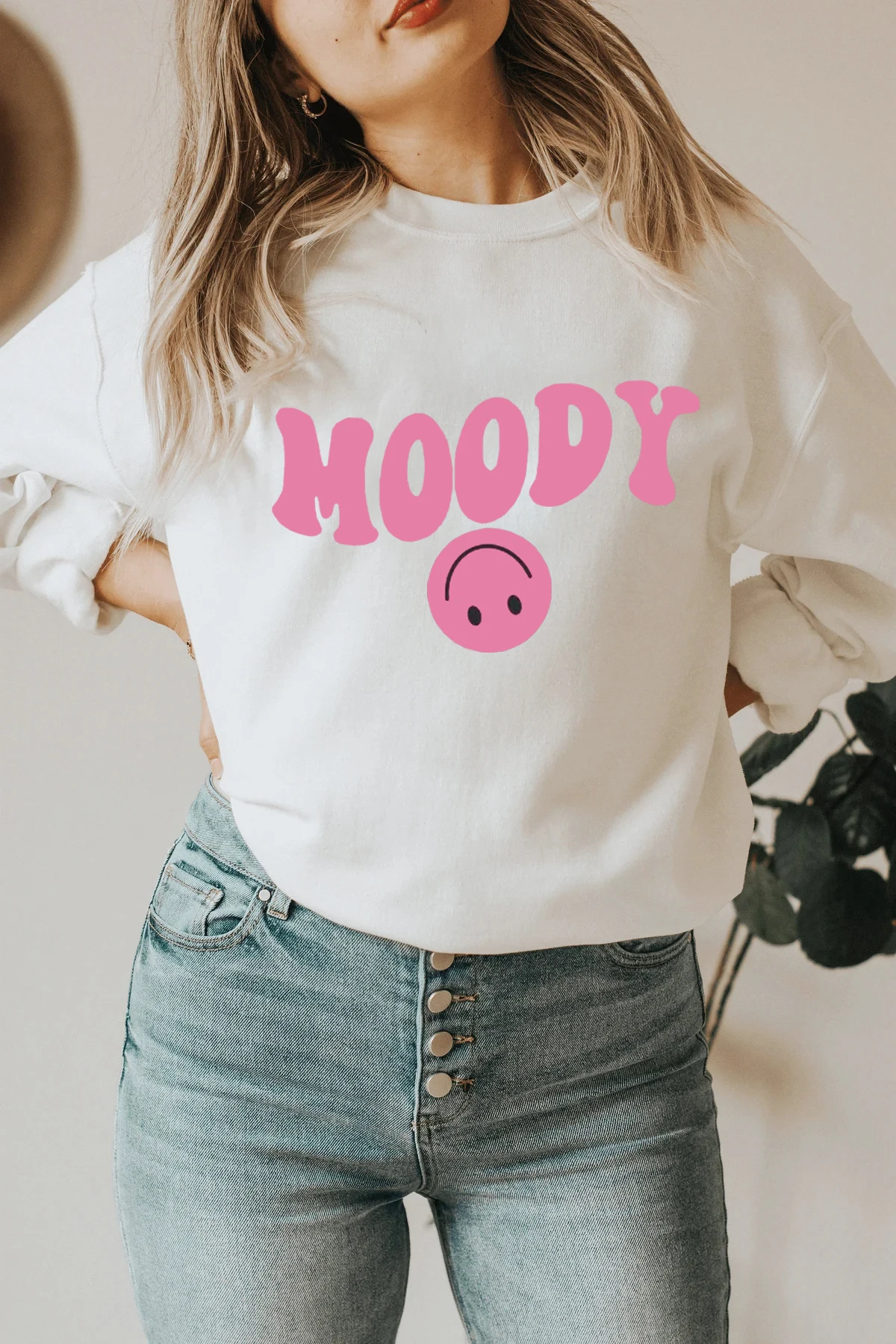 

Moody Smiley Sweatshirt Happy Face Pullovers Preppy Clothes Wavy Smile Sweats Women Casual Cotton Vintage Top