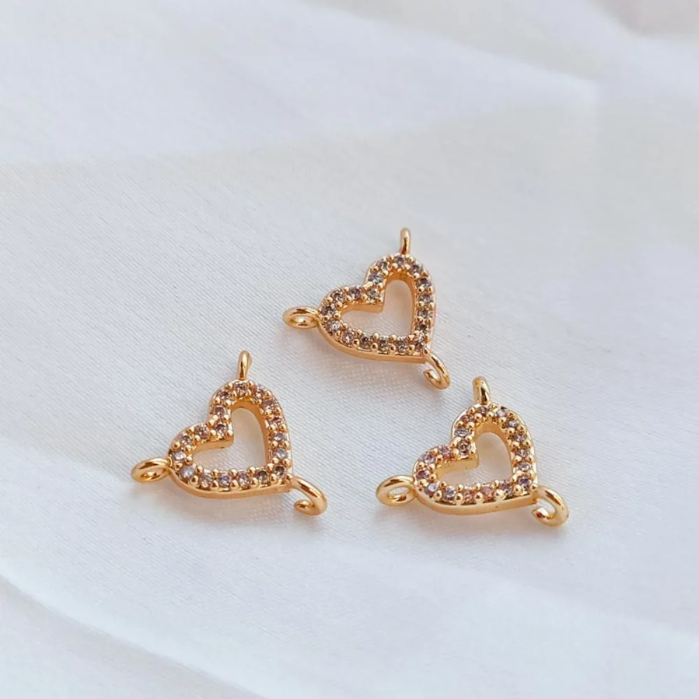14K Gold-plated, Zircon Heart Triangular Hook Connection Pendant, DIY Handmade Necklace Accessory