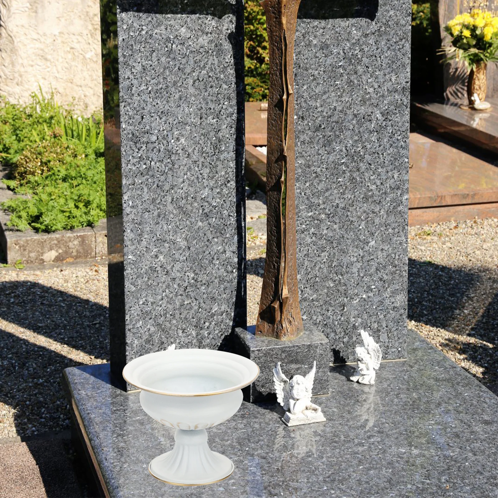 

Decorative Cemetery Vase Metal Flower Container Memorial Vase for Graveyard Floral Arrangement and Headstone Decoration