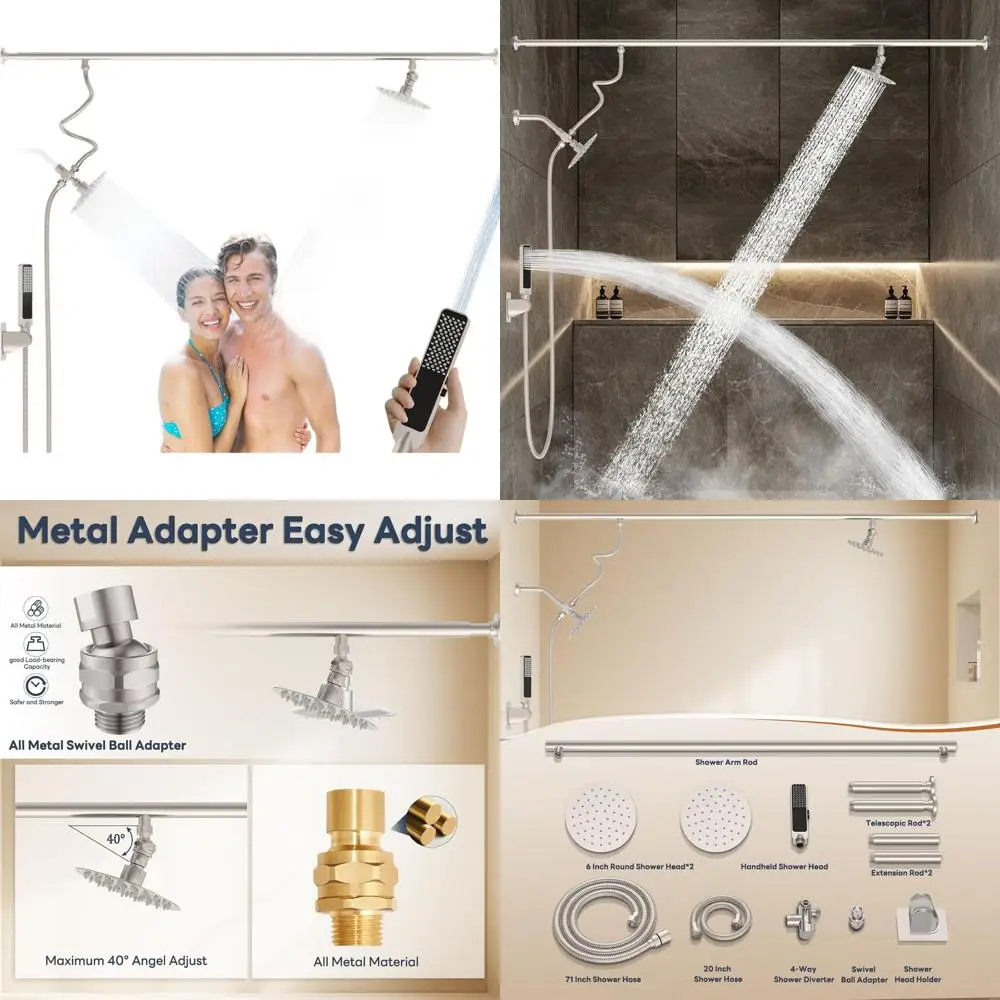 Adjustable Pressure Dual Shower System with 6-Setting Diverter and Handheld Combo in Brushed Nickel