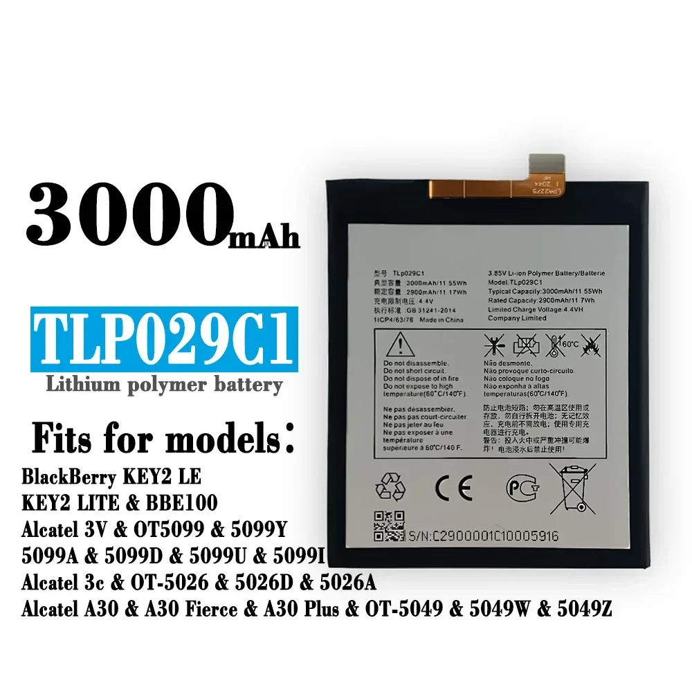 Batería TLp029C1 para Alcatel Blackberry Key2 LE Key 2 LE (no compatible con key2) 3V 3C A30 Plus 5099 5026 5049W 5026A OT-5049Z