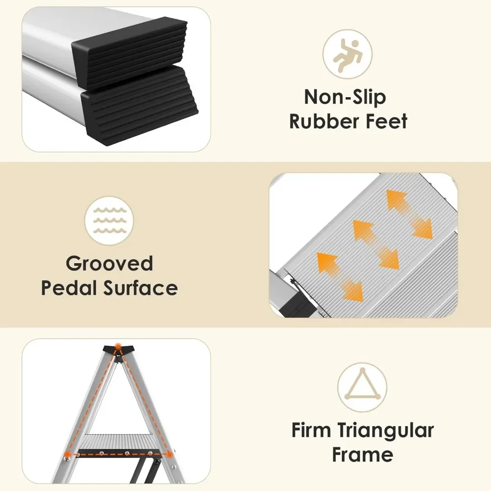 3 Step Ladder, Aluminum Step Ladder 3 Step Folding with Anti-Slip Pedal,330LBS Capacity Folding Step Ladder, for Kitchen, Office