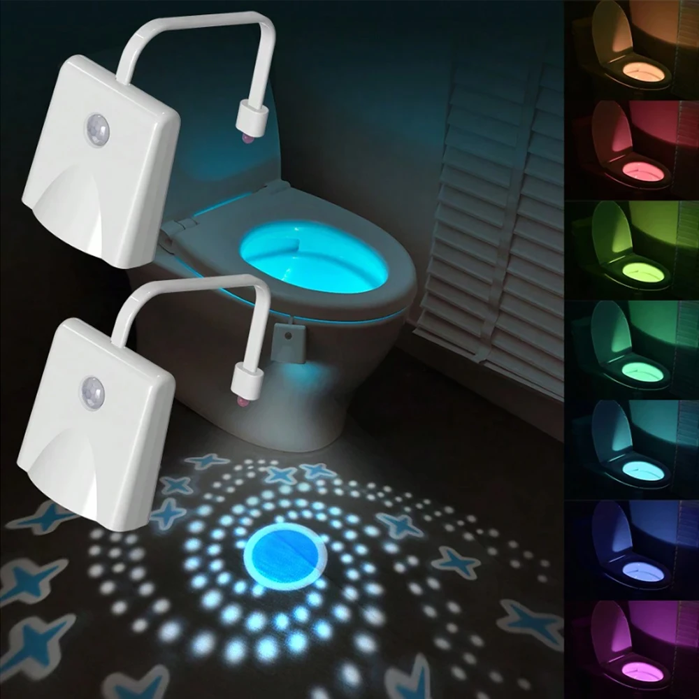 Toilet Light Motion Sensor Changing Rechargable Toilet Night Light with Star Projection Light LED Bowl Night Lamp for Bathroom