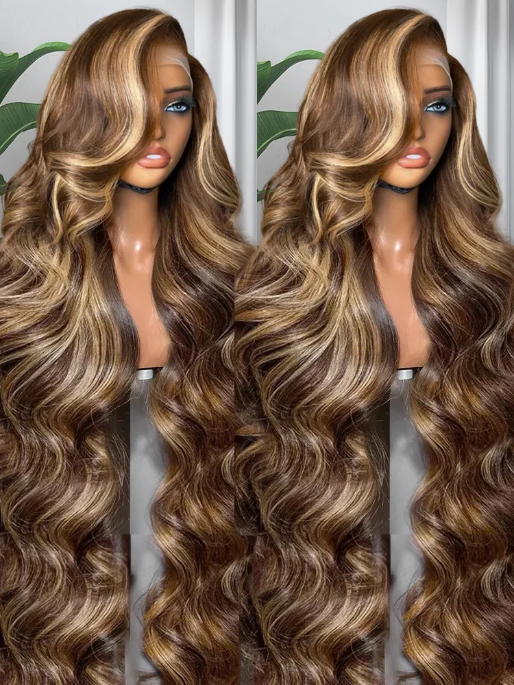 4/27 Highlight Brown Body Wave 13x4 Colored Lace Front Human Hair Wigs Glueless 13x6 Ombre Blonde HD Lace Frontal Wig For Women