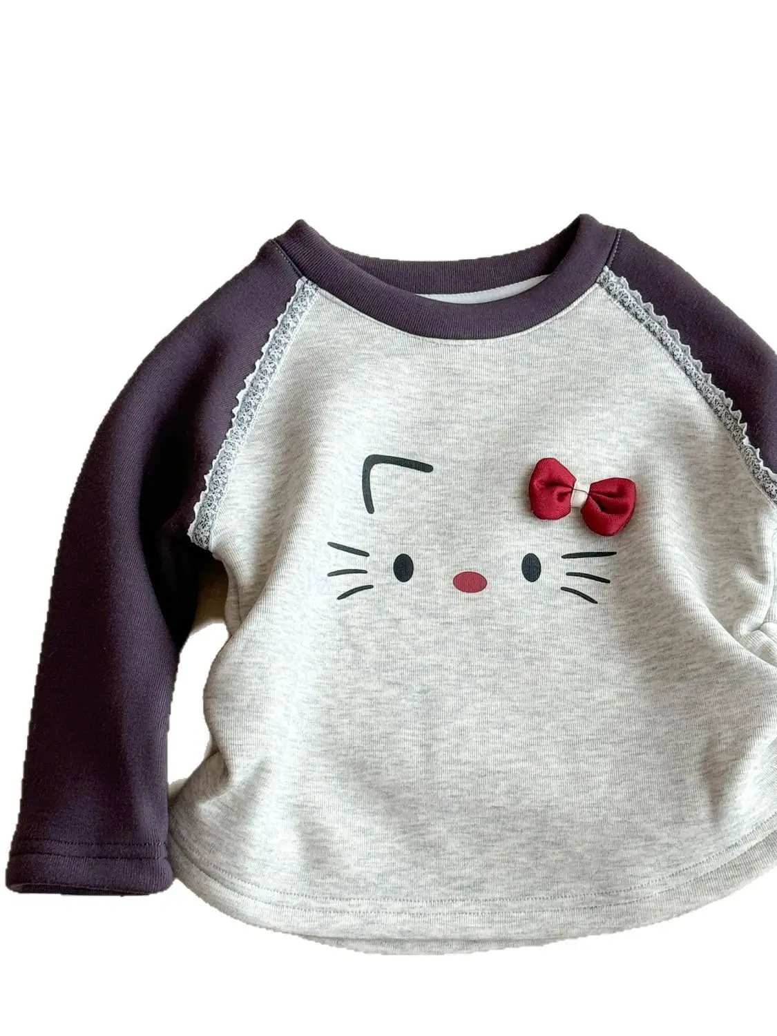 Koreaanse Sle Girls' Base irt Cartoon Patroon Geïntegreerd Fluweel Kleur Blo Sweet Sle Katoen Lang Sve rond Ne