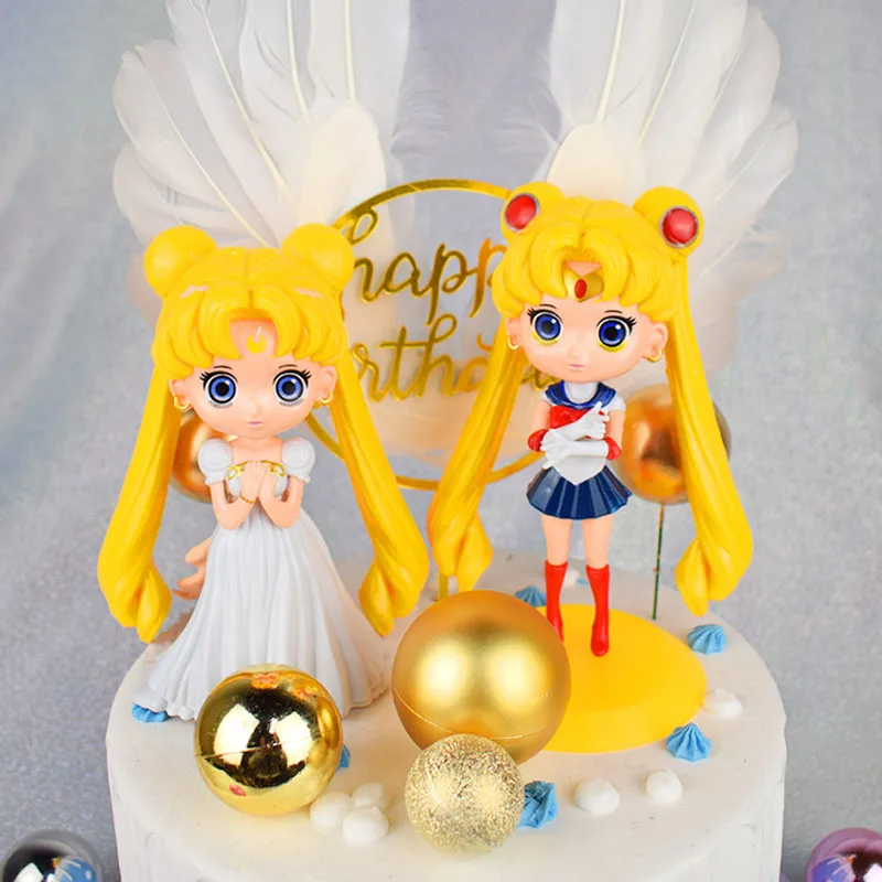 Kawaii Sailor Moon Manga Statue Anime Figurines PVC Action Figure Collectible Model Toys Doll Cake Decoration Gift