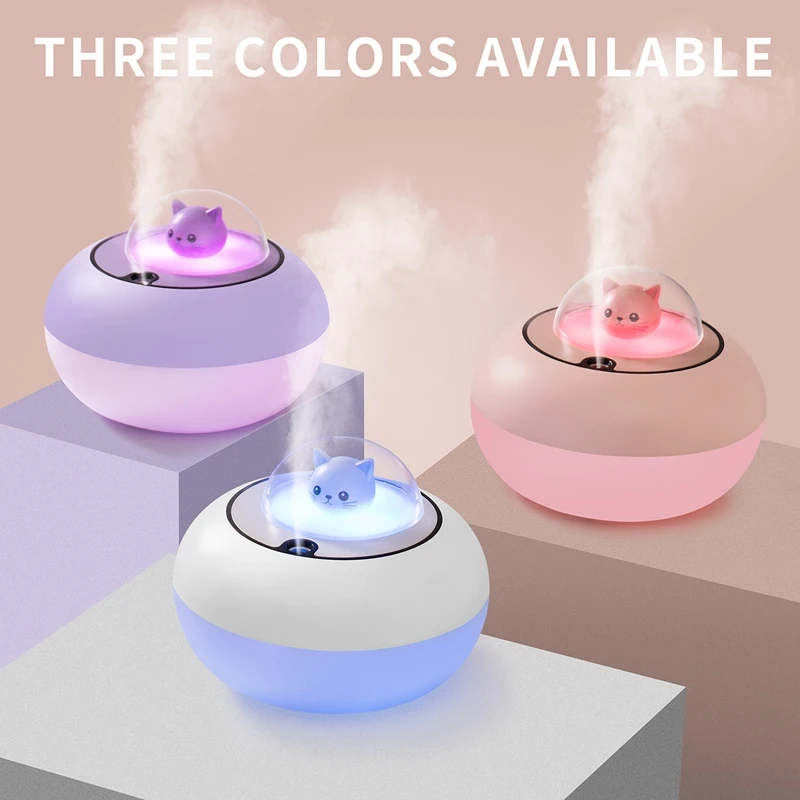 Cute Cat Air Humidifier USB Aroma Essential Oil Diffuser Bedroom Humidificador Cool Mist Vaporizer LED Light For Home