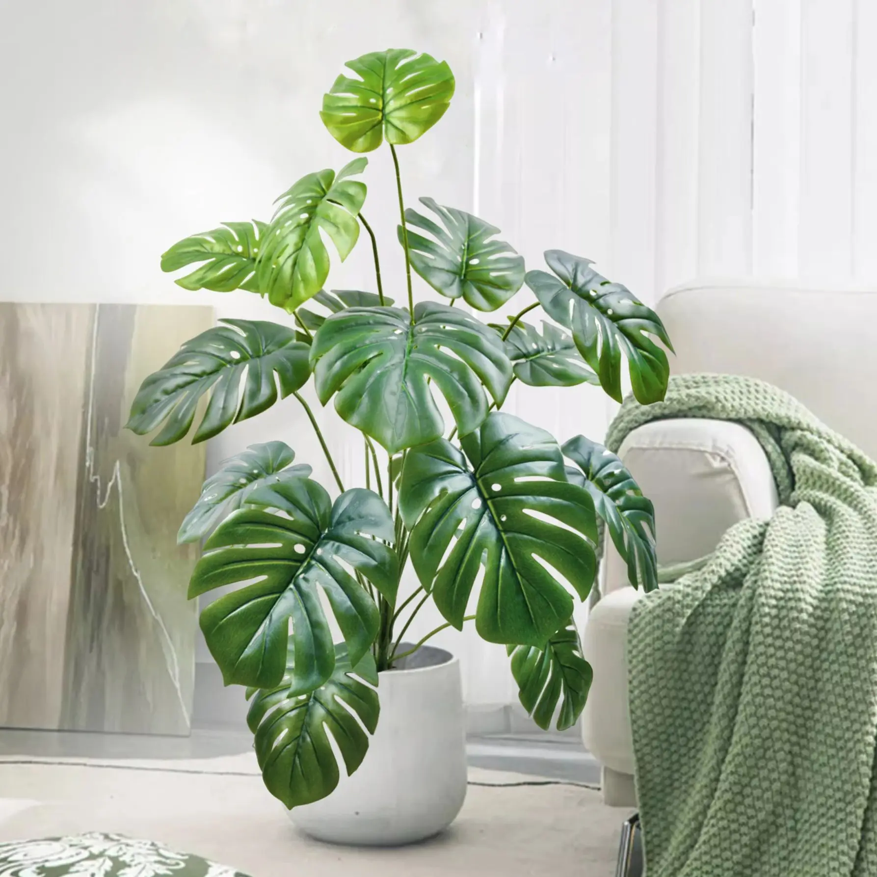 65-100 cm Artificial Monstera deliciosa Pothos Alocasia Leaf Fake Plant Ornamental Festive Home Office Decoration