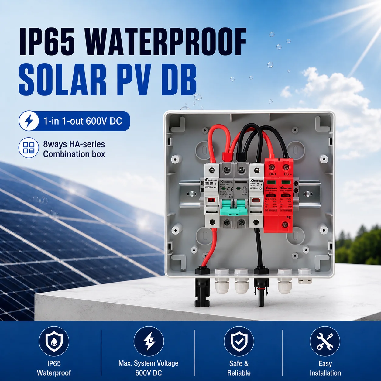 1 PCS Solar photovoltaic PV DC Combiner Box Surge Lightning Protection 600V 1 input 1 out 15/20/25/30/32A Fuse MCB SPD DB IP65