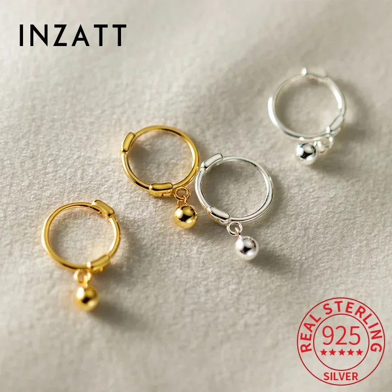 

INZATT Real 925 Sterling Silver 18K Gold Bead Pendant Hoop Earrings for Women Classic Fine Jewelry Minimalist Accessories