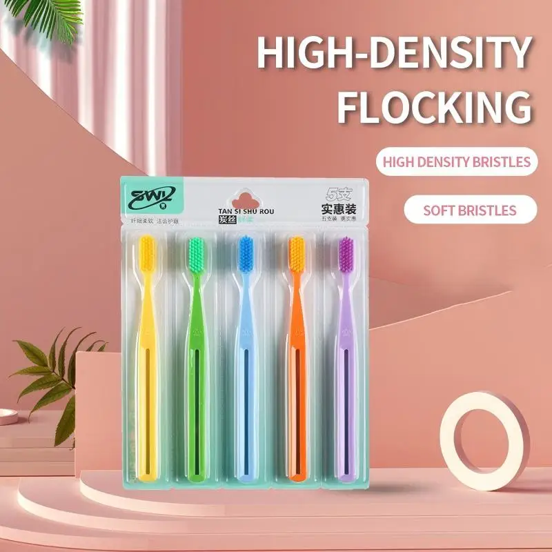

5 PCs. of macarone multi color soft bristle toothbrush, couple toothbrush, family effective cleaning toothbrush