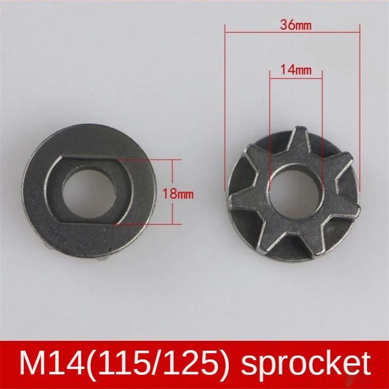 Engranaje de motosierra M10/M14/M16, recambio de amoladora angular, rueda de cadena de piñón para soporte de motosierra, 100, 115, 125, 150
