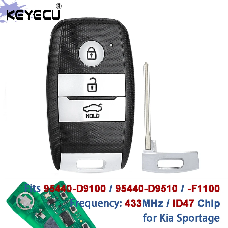 

KEYECU 95440-D9510/95440-D9100/95440-F1100 433 МГц ID47 FOB-4F08 Умный дистанционный брелок без ключа для Kia Sportage 2016-2020