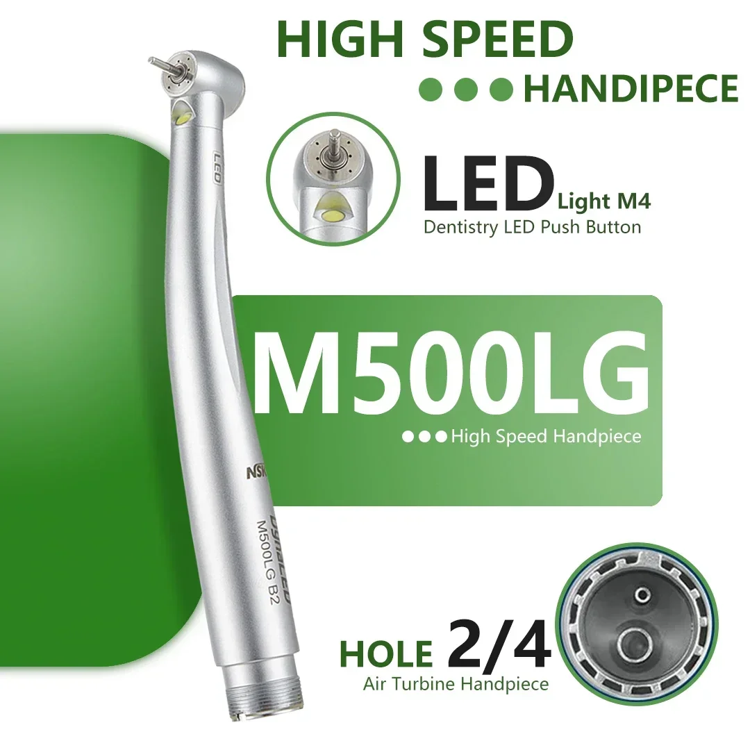 NSK DynaLED M500LG Manipolo a turbina Pulsante Manipolo dentale ad alta velocità con luce LED 4 Penne con cuscinetti in ceramica a spruzzo d'acqua