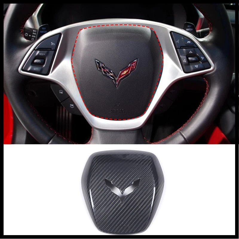 For Chevrolet Corvette C7 2014-2019 Real Carbon Fiber Car Steering Wheel Emblem Badge Logo Cover Trim Sticker Auto Accessories