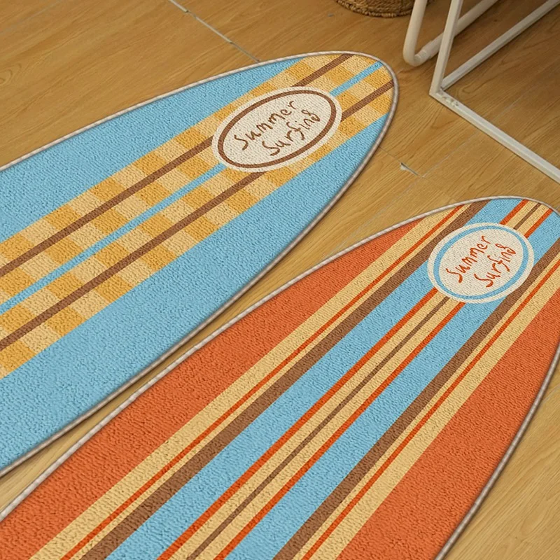 VIKAMA Retro Striped Surfboard Shaped Long Carpet Anti Slip Washable Soft Floor Mat Suitable For Bedroom Home Decoration