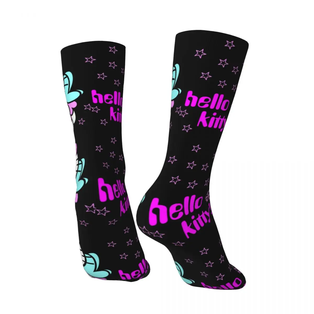 Funny Crazy Sock for Men Disney Cats Hip Hop Harajuku Hello Kitty Happy Seamless Pattern Printed Boys Crew compression Sock