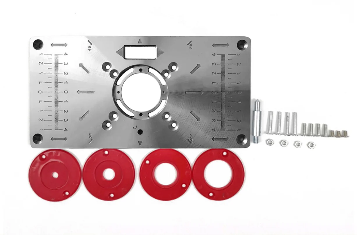 Aluminium Router Table Insert Plate Multifunctional Woodworking Benches Carpenter Machine Engraving Board with 4 Rings Tools