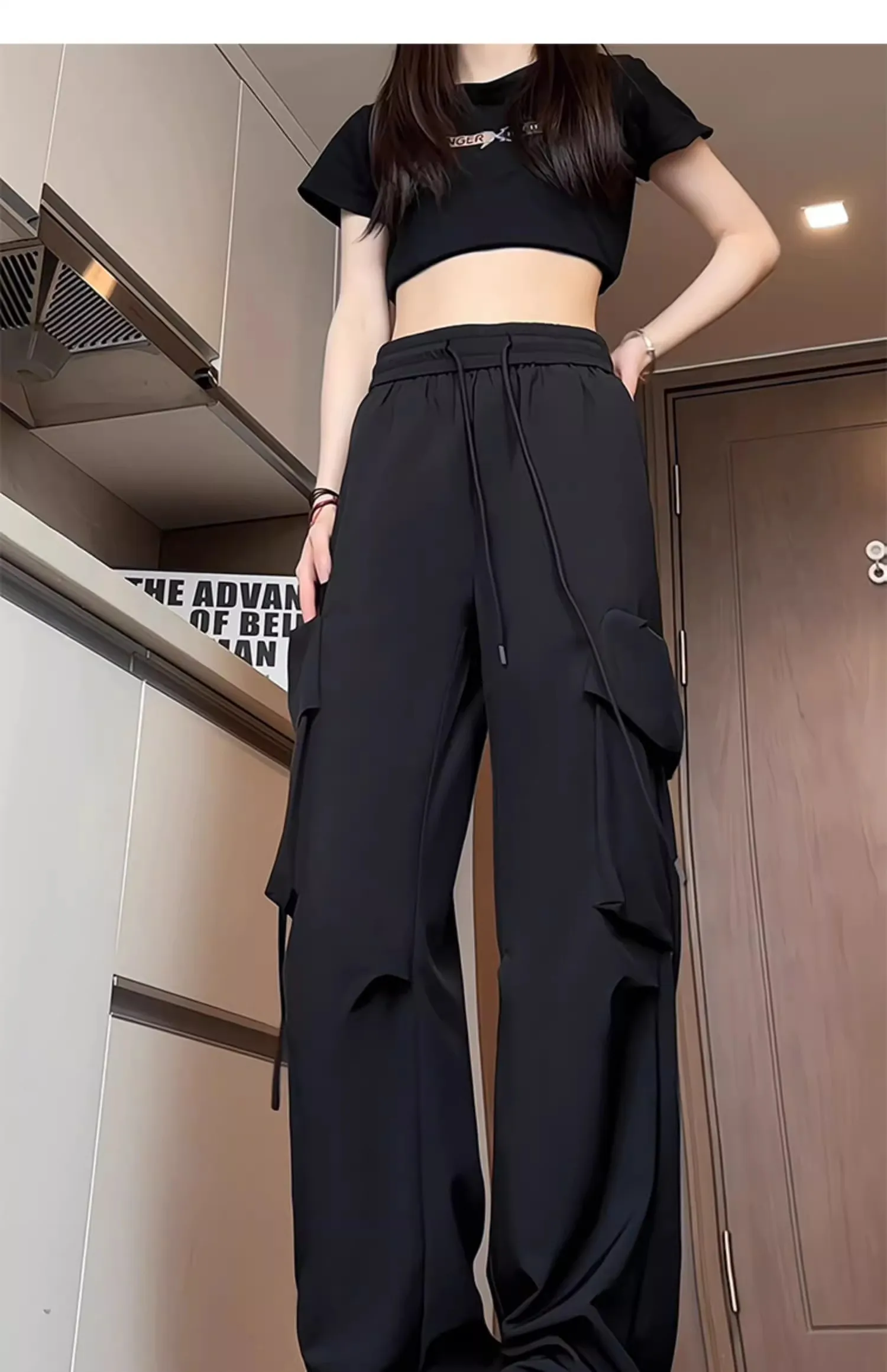 

Dopamine narrow leg wide leg pants 2024 new quick drying work pants versatile autumn women's loose casual age reducing stripes