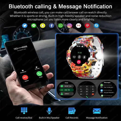 Imagen 2 del producto Reloj inteligente deportivo resistente 2025, llamadas Bluetooth, relojes inteligentes militares coloridos e impermeables con linterna, brújula SOS para teléfono