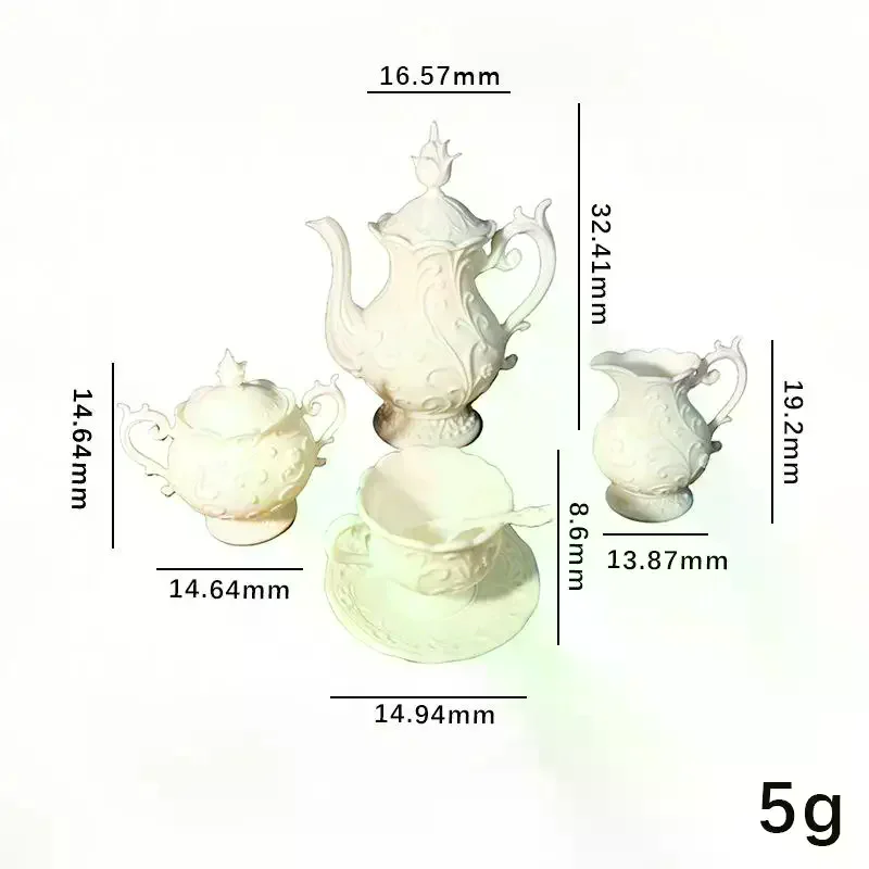 1 Set Simulation Mini Flower Relief Dish Model Miniature Dollhouse Teapot Tea Cup Kit Doll House Decor Accessories