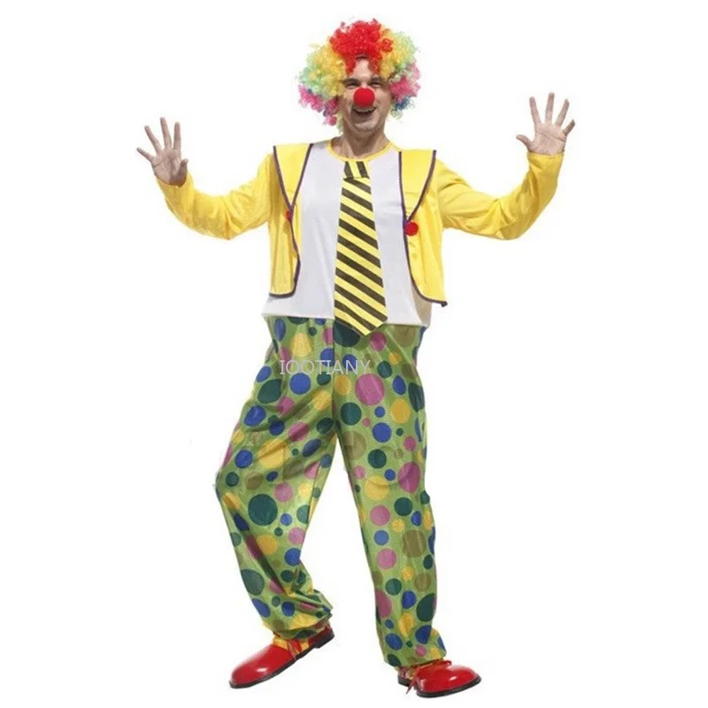 Halloween Circus Clown Kostuum Volwassen Joker Droll Jumpsuits Grappige Mannen Cosplay Carnaval Parade Nachtclub Bar Rollenspel Feestjurk