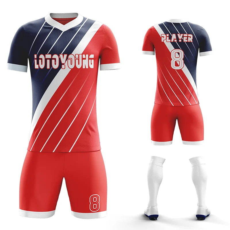 

Jersey Football 2022 2024 Red and Navy Blue Football Shirt Customize Number Soccer Shorts Football Players Kids Soccer Jerseys