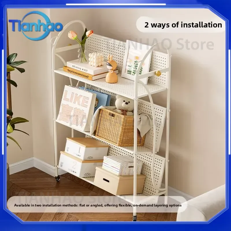 Portable Rotating Kids Bookcase for Children's Bookshelf Metal Floor Standing Rack for Nursery Playroom Kindergarten Book