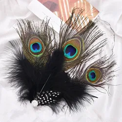 Traditional Thai Peacock Feather Split Fan-shaped Hair Clip for Women Long Alloy Flower Head Accessories Boho Jewelry Accessory